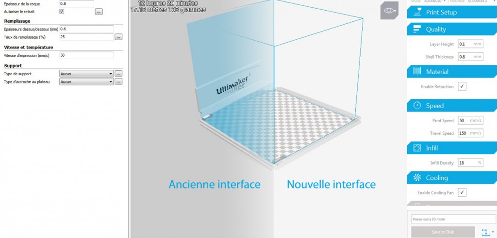 Nouvelle interface vers ancienne interface Cura